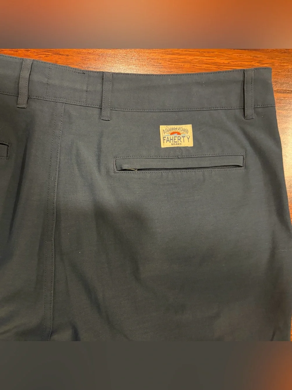 FAHERTY All Day Shorts Mens 33 Blue Chino Drawstring Stretch Travel 8” Inseam